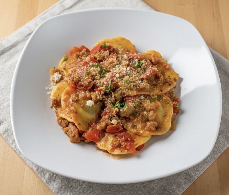 Fresh pasta in tomato sauce